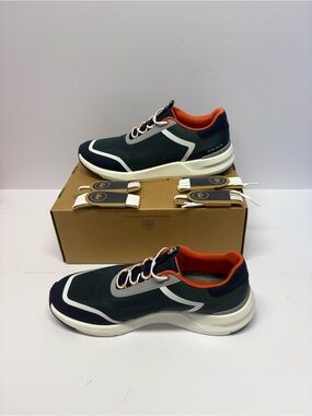 Men's Athletic Casual Sneakers in Dark Green with Orange Trim